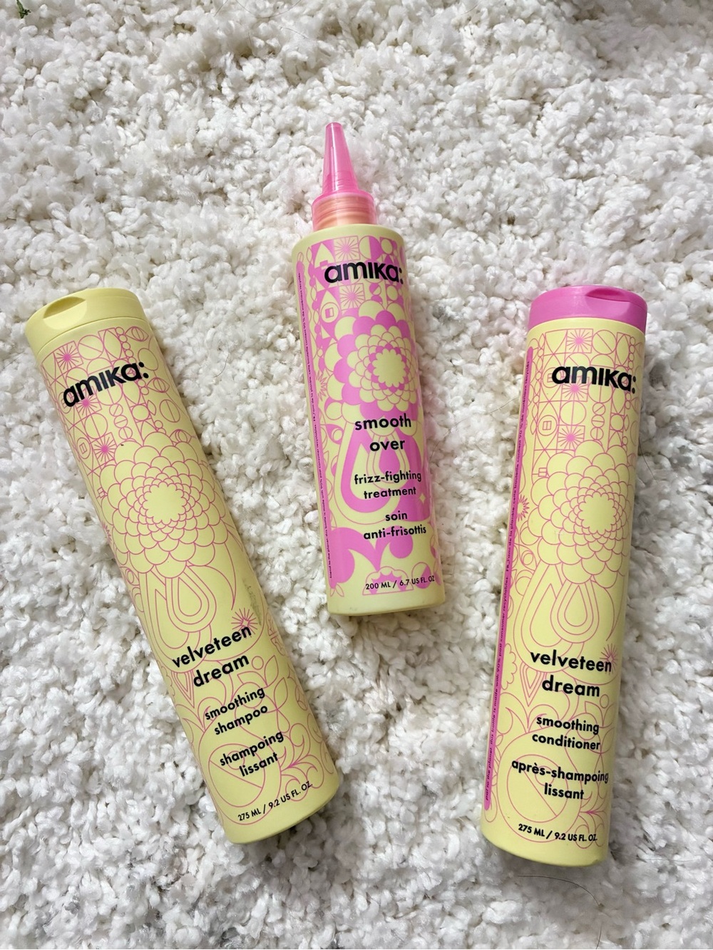 NEW Bundle 3 Amika Velveteen Shampoo Conditioner & Smooth Over frizz full size